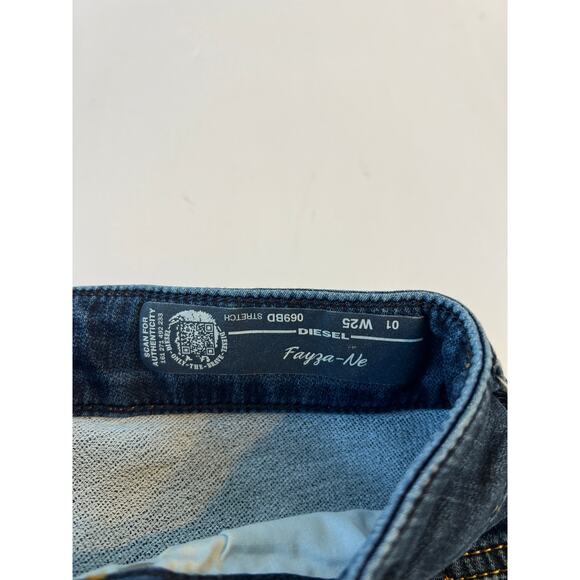 Diesel Fayza-Ne Skinny Stretch Sweat Distressed Denim Jeans Womens Size 25 Blue - Picture 3 of 16